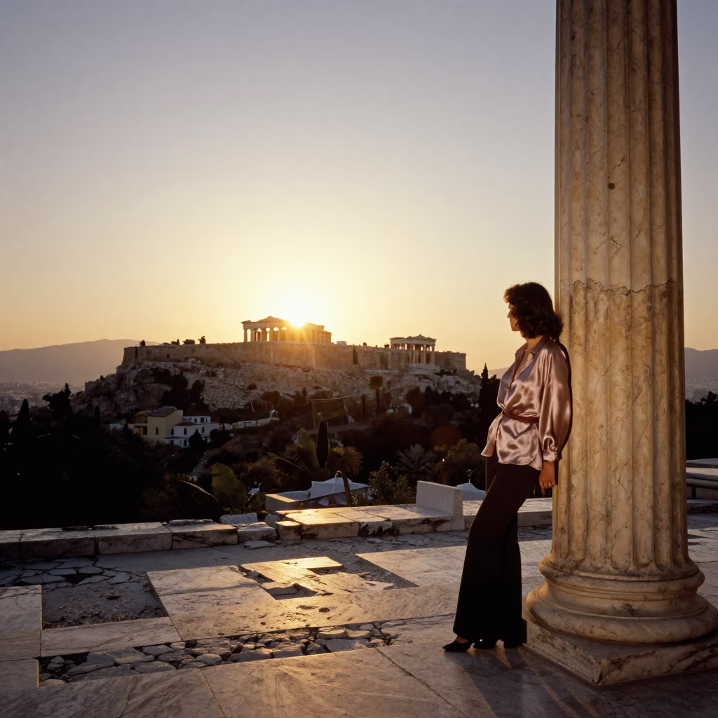 Sunset Glow in Athens at As The Sun Drops Toward The Horizon in in Athens, Greece