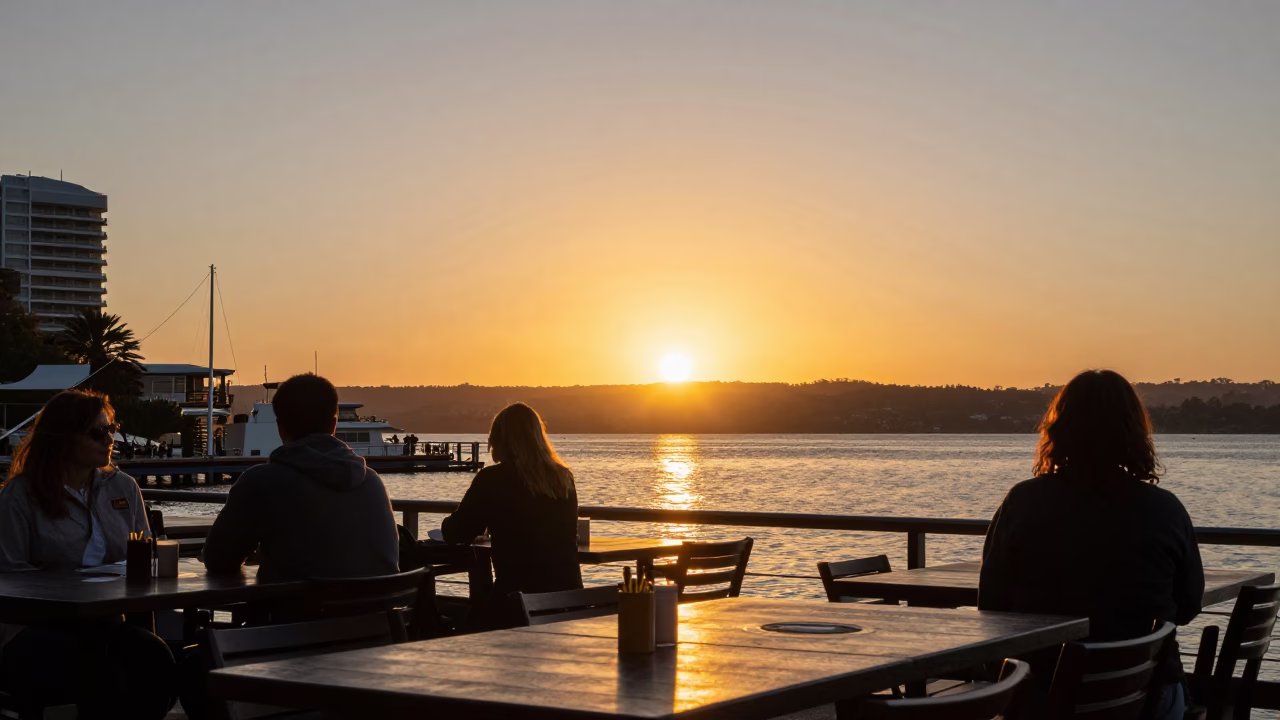 Sunset Glow in Hobart at As The Sun Drops Toward The Horizon in in Hobart, Tasmania, Australia
