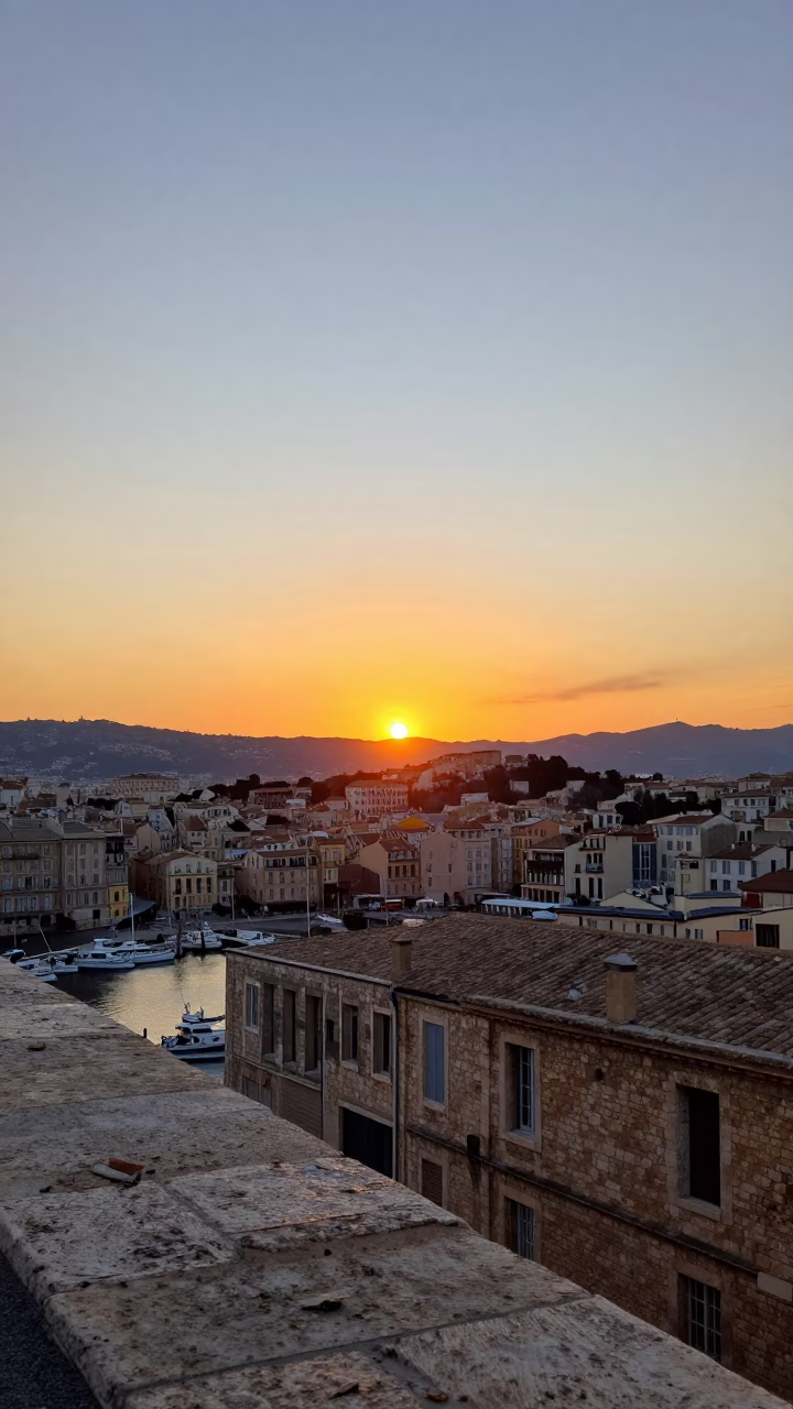 Sunset Glow in Marseille at As The Sun Drops Toward The Horizon in in Marseille, France