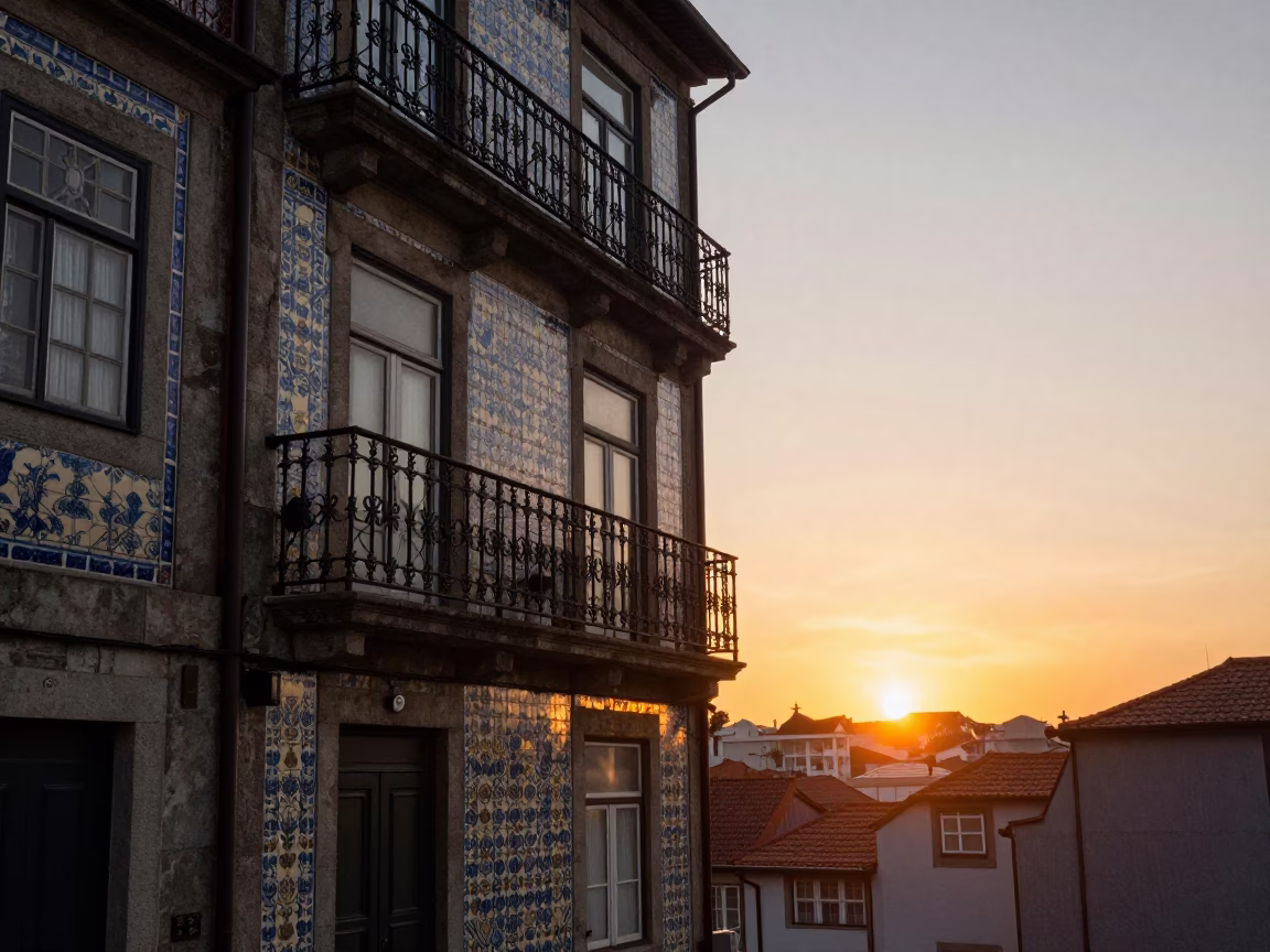 Sunset Glow in Porto at As The Sun Drops Toward The Horizon in in Porto, Portugal