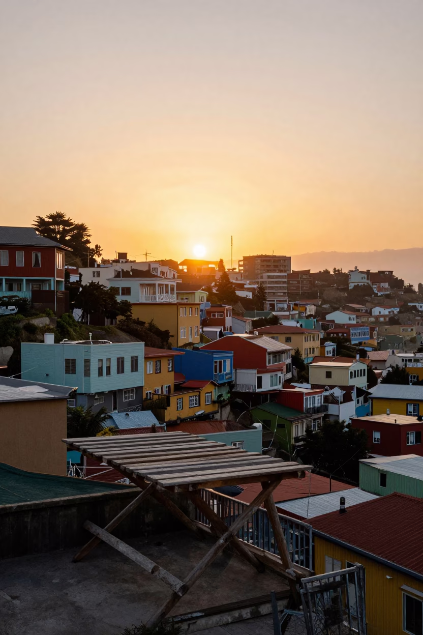 Sunset Glow in Valparaiso at As The Sun Drops Toward The Horizon in in Valparaiso, Chile