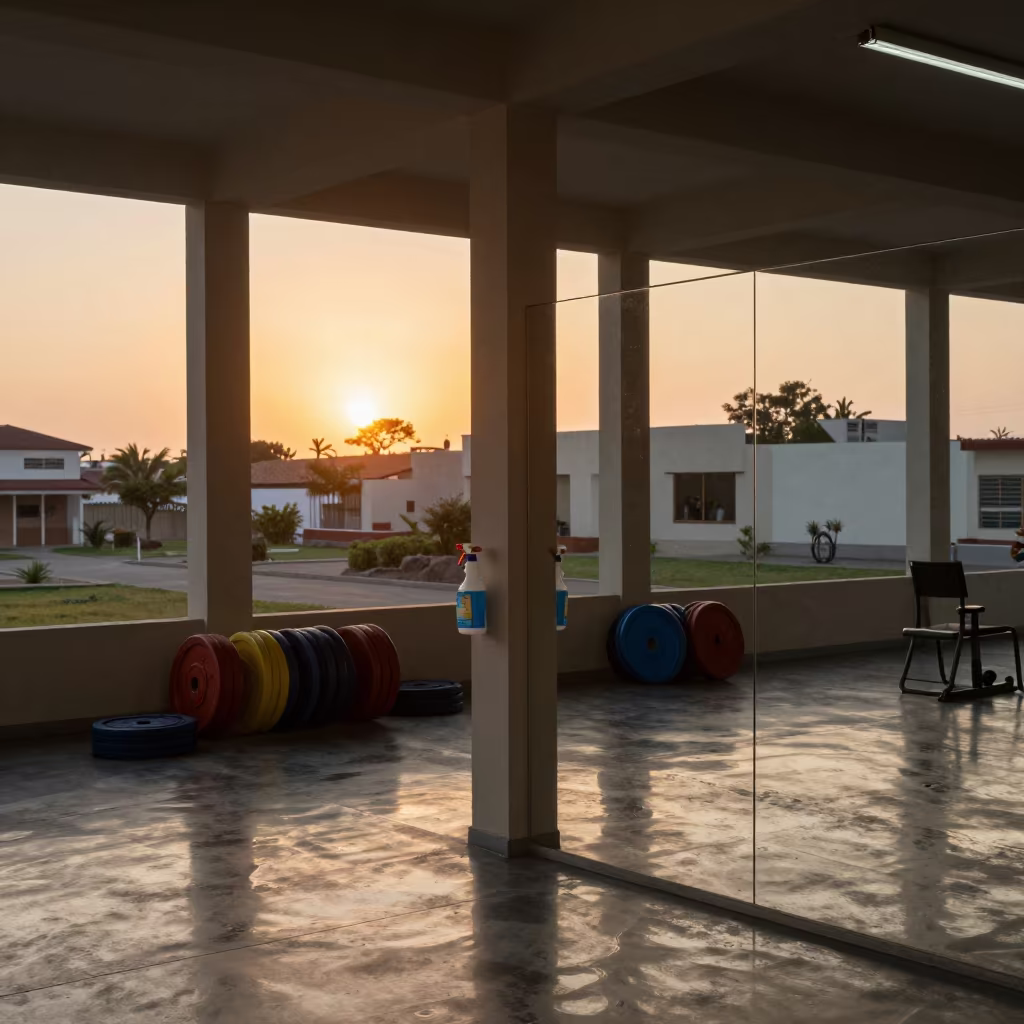 Sunset Glow in Piura Strength Room Bumper Plates in inside a strength room in Piura