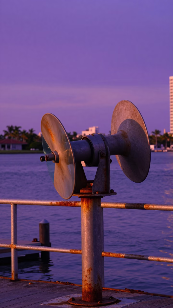 Sunset Harbor View with Hydrophone Winch and Glass Tumbler in Miami Florida in in Miami, Florida, United States