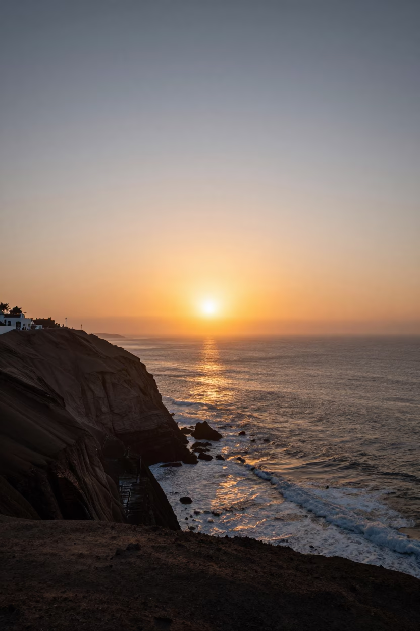 Sunset Horizon at As The Sun Drops Toward The Horizon in Lima in in Lima, Peru