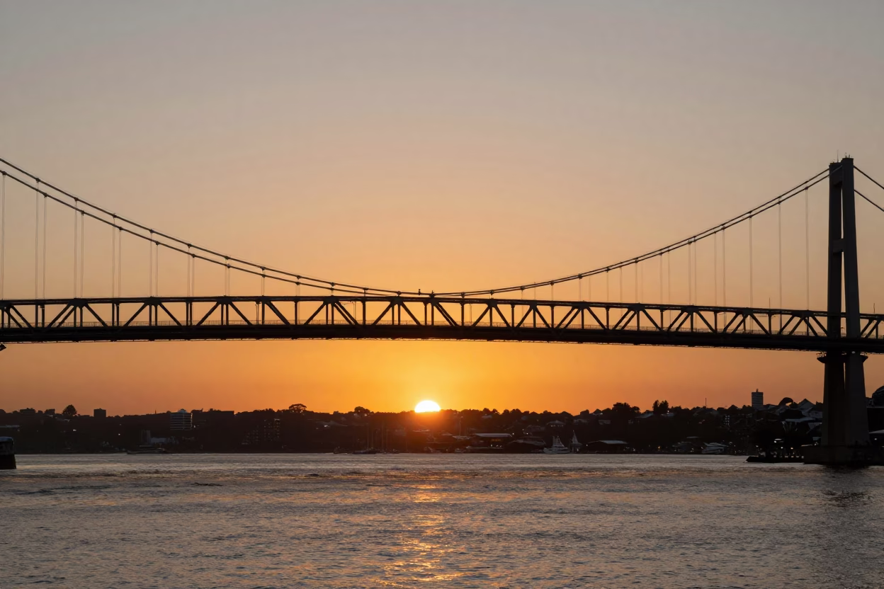 Sunset in Auckland at As The Sun Drops Toward The Horizon in in Auckland, New Zealand
