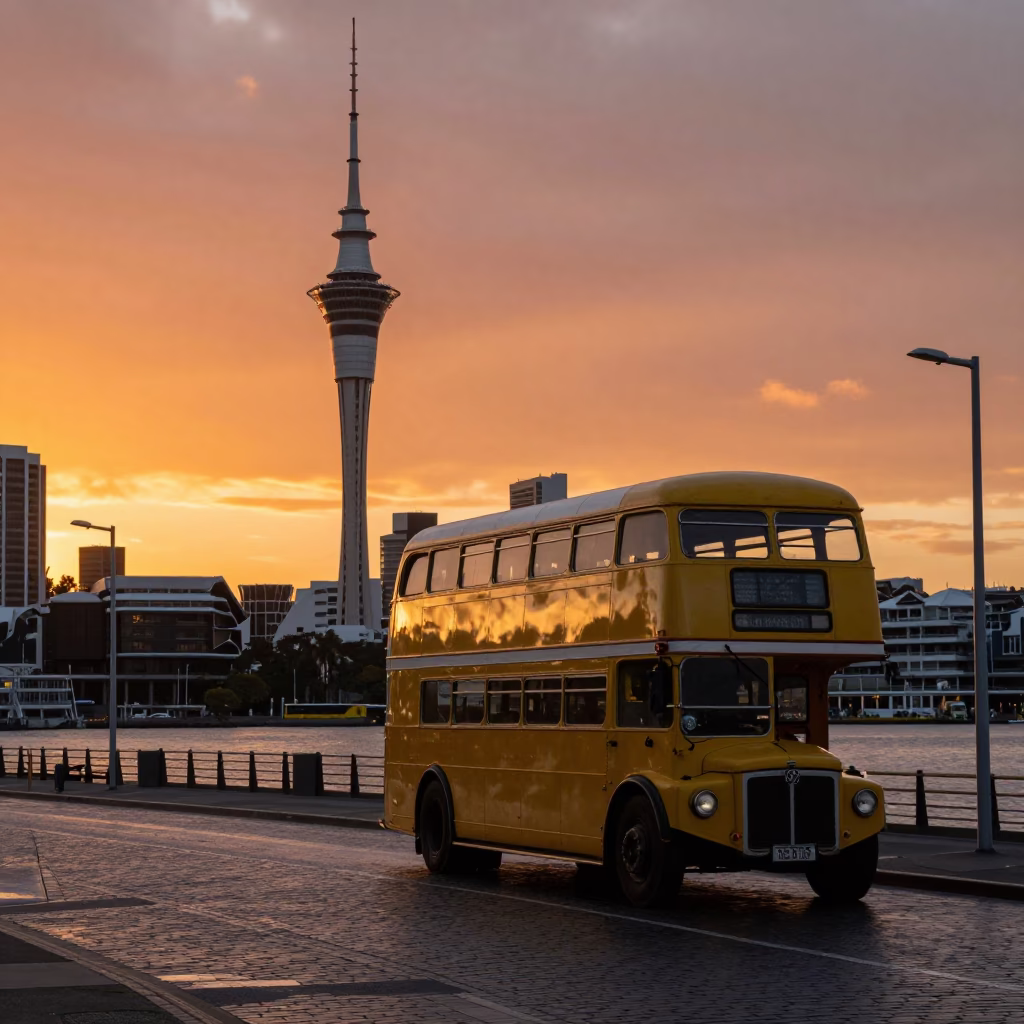 Sunset in Auckland at Sunset Light in in Auckland, New Zealand