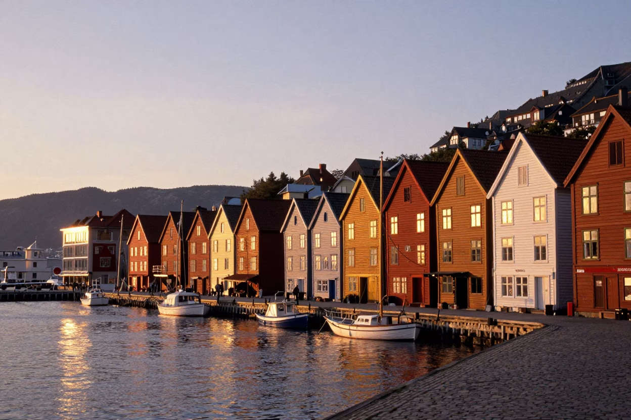 Sunset in Bergen at Sunset Light in in Bergen, Norway