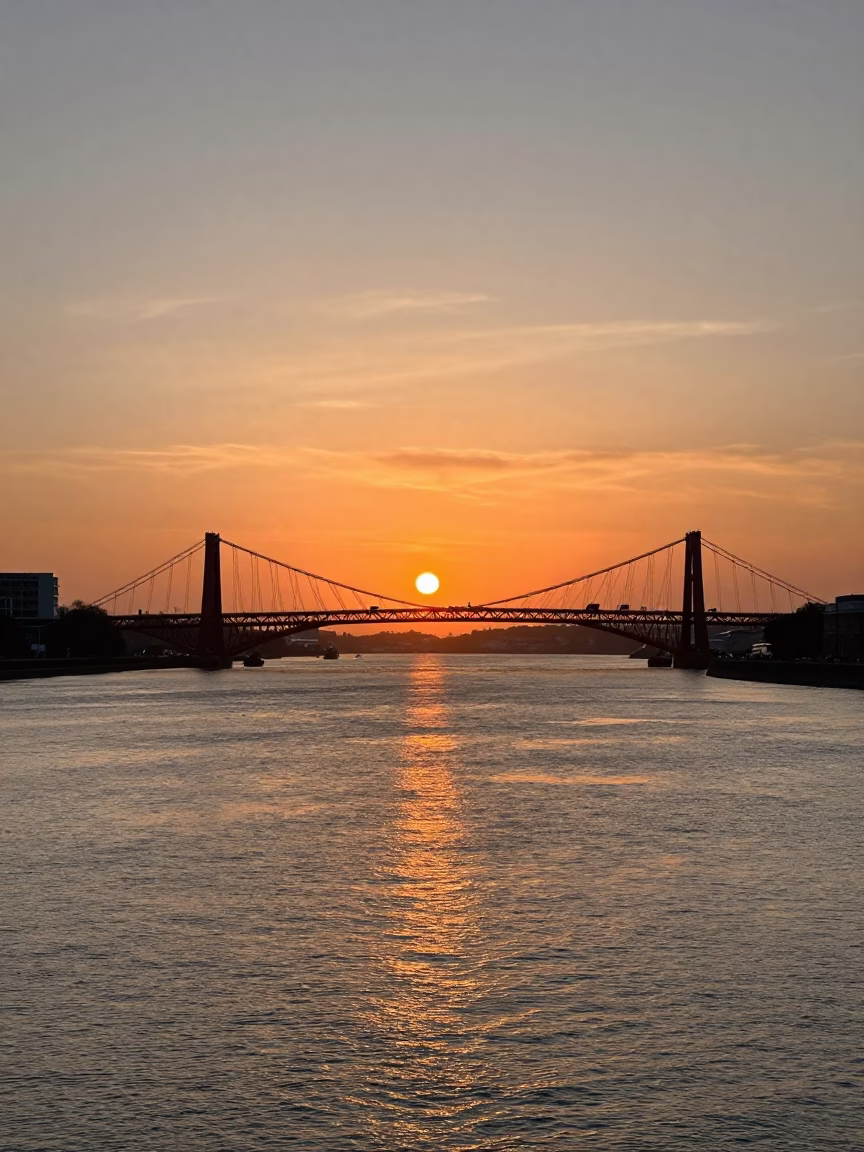Sunset in Bristol at As The Sun Drops Toward The Horizon in in Bristol, United Kingdom