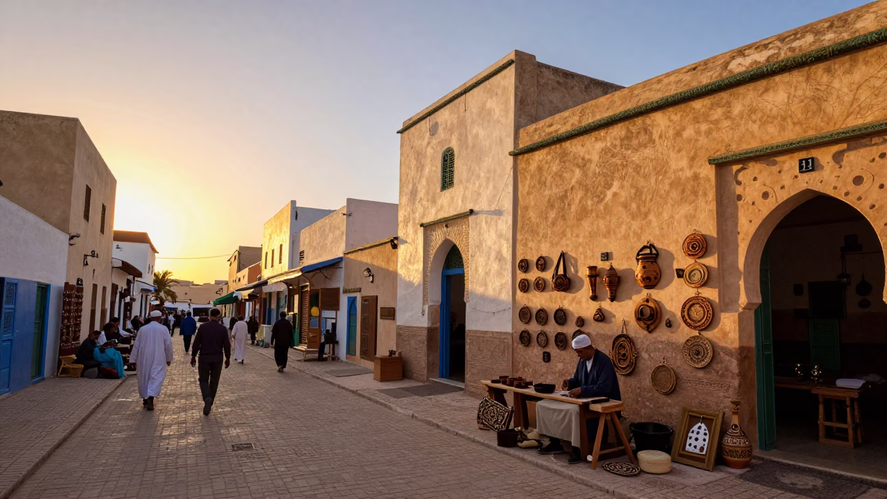Sunset in Essaouira Morocco with Local Artisans and Traditional Crafts in in Essaouira, Morocco