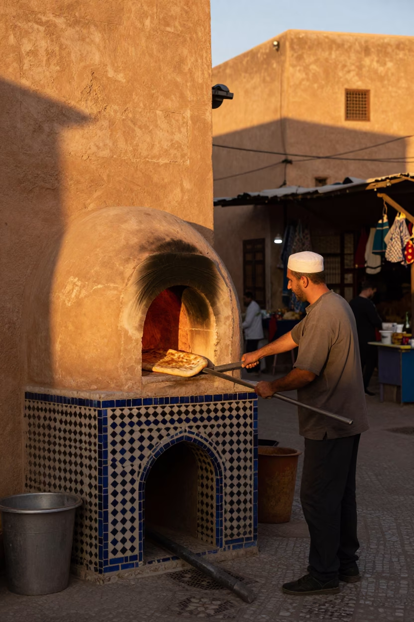 Sunset in Fez Morocco Traditional Tandoor Oven Cooking and Market Life in in Fez, Morocco