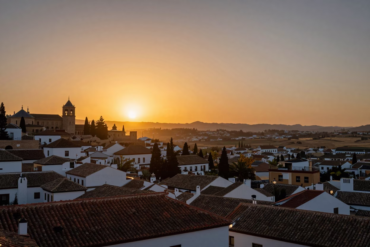 Sunset in Granada at As The Sun Drops Toward The Horizon in in Granada, Spain