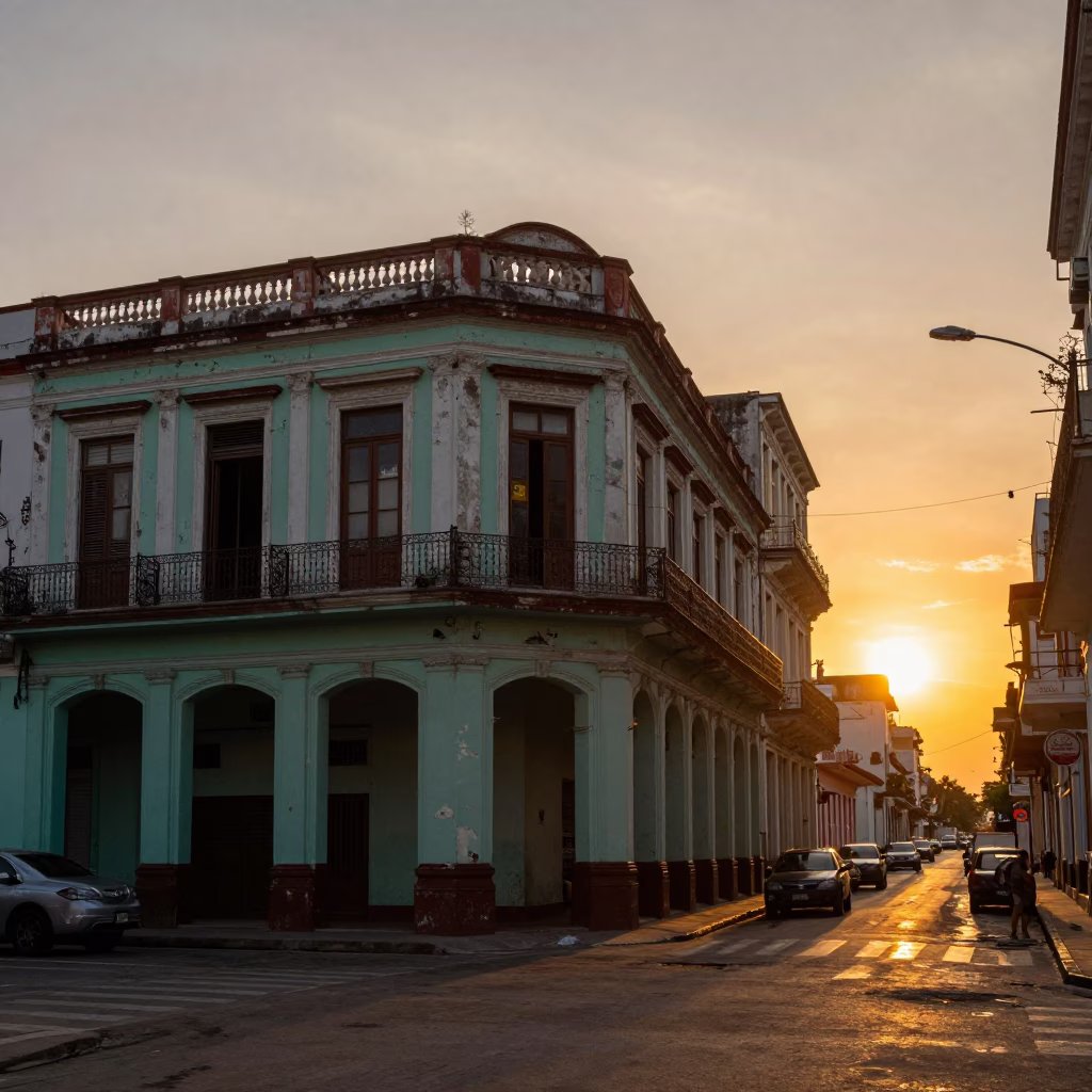 Sunset in Havana at As The Sun Drops Toward The Horizon in in Havana, Cuba