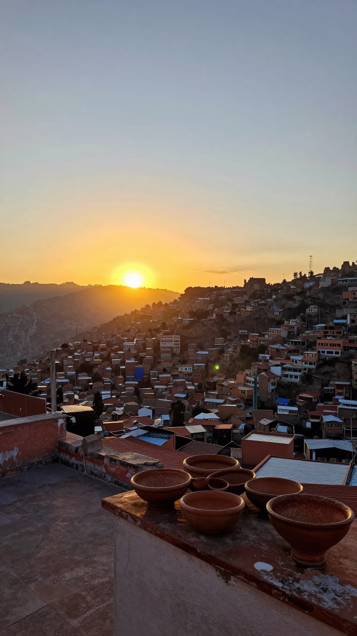 Sunset in La Paz at Sunset Light in in La Paz, Bolivia