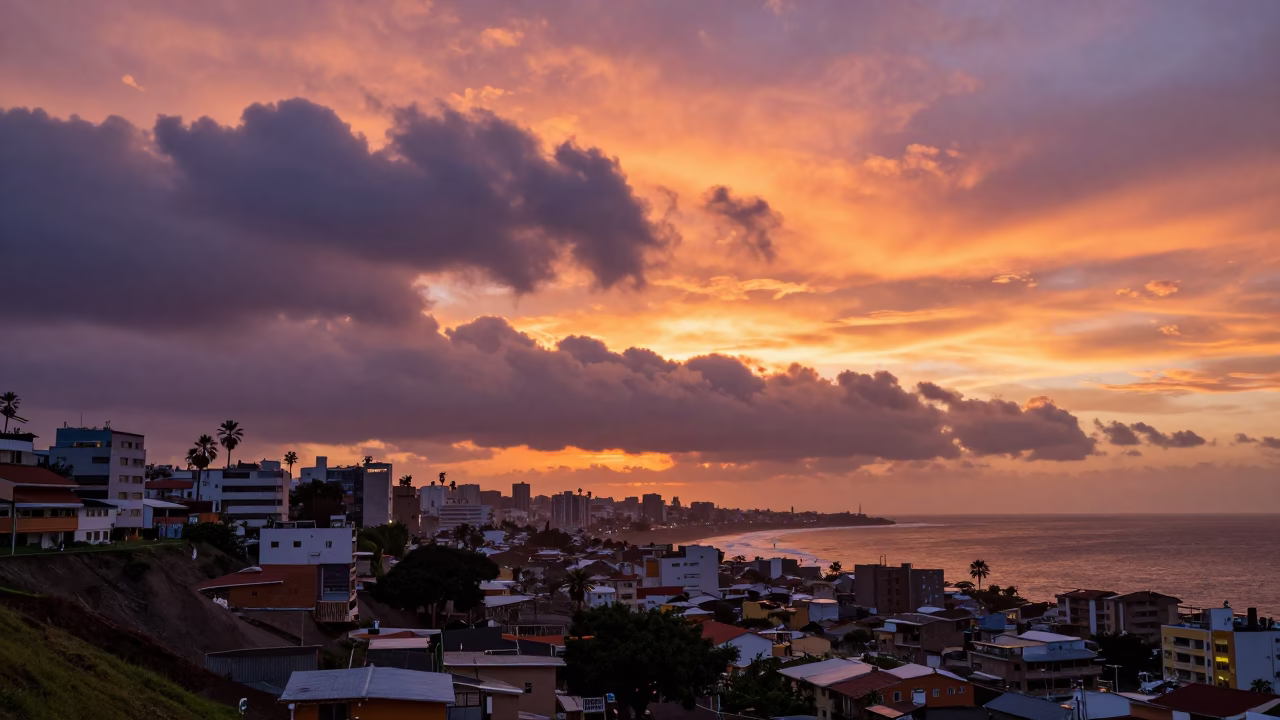 Sunset in Lima Peru Morning Glory Cloud Over Coastal Neighborhood with Colorful Houses in in Lima, Peru