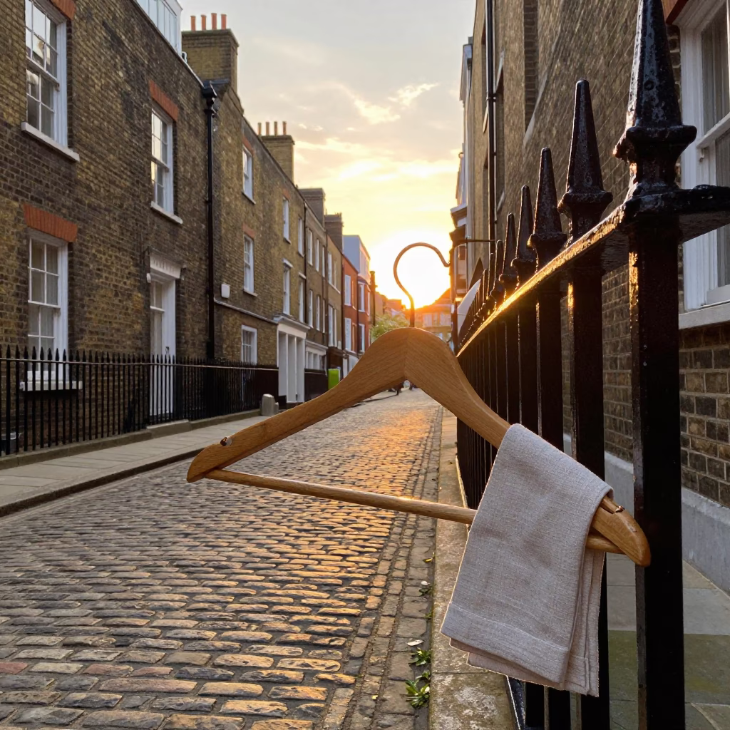 Sunset in London with Wooden Hanger and Linen Napkin Detail in in London, United Kingdom