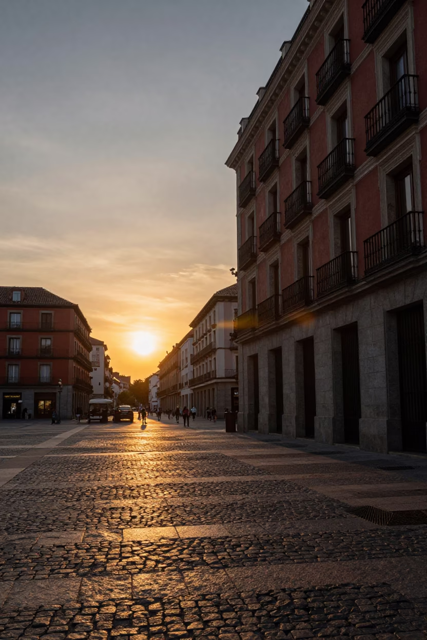 Sunset in Madrid at As The Sun Drops Toward The Horizon in in Madrid, Spain
