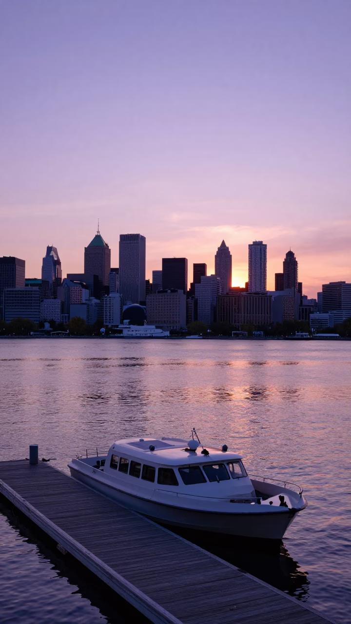 Sunset in Montreal at As The Sun Drops Toward The Horizon in in Montreal, Quebec, Canada