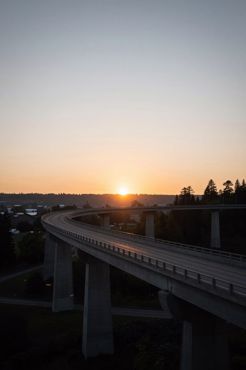 Sunset in Portland at As The Sun Drops Toward The Horizon in in Portland, Oregon, United States