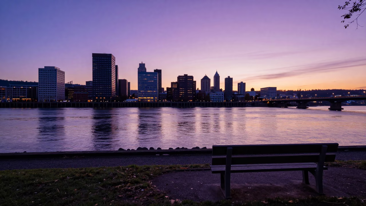 Sunset in Portland at Sunset Light in in Portland, Oregon, United States