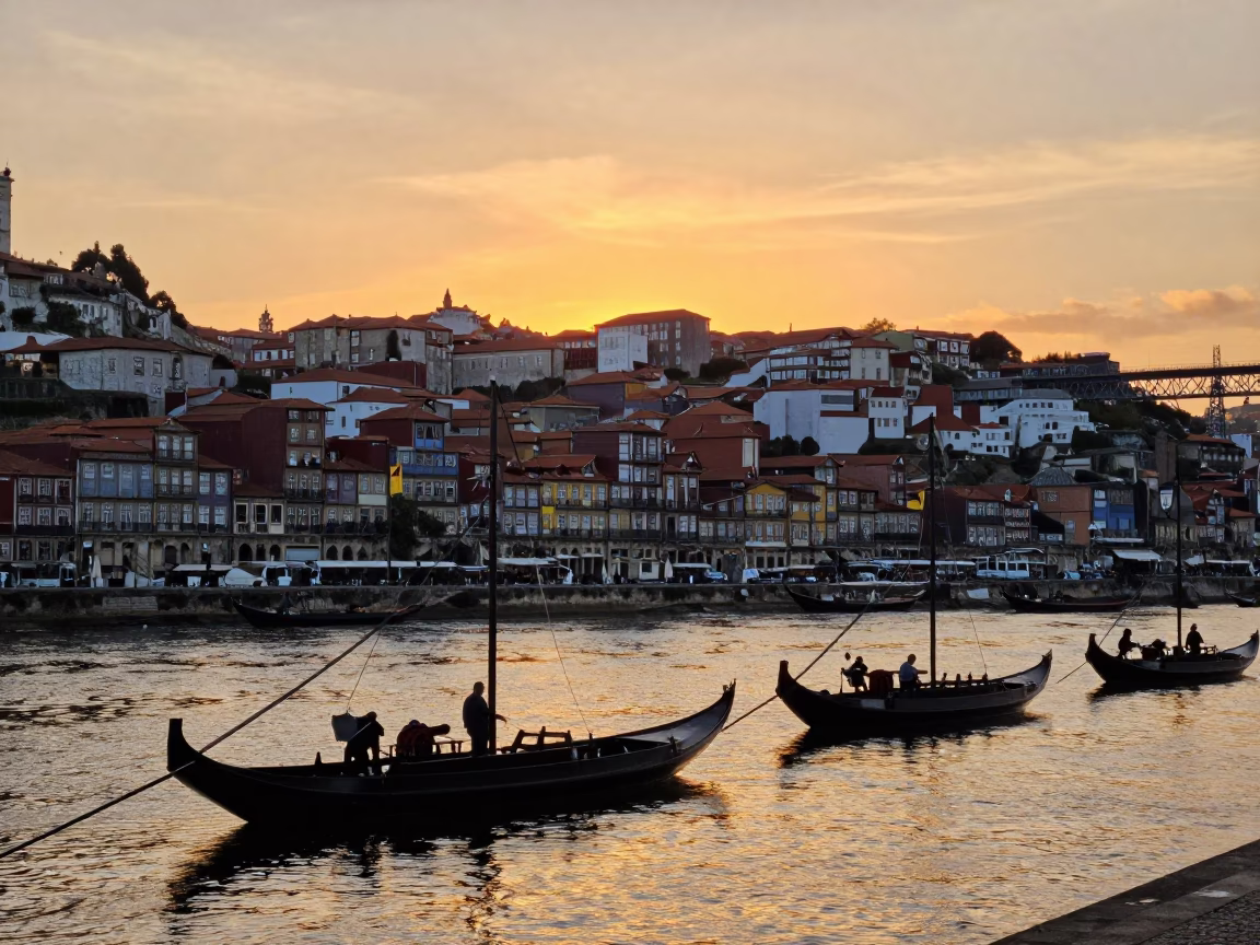 Sunset in Porto at Sunset Light in in Porto, Portugal