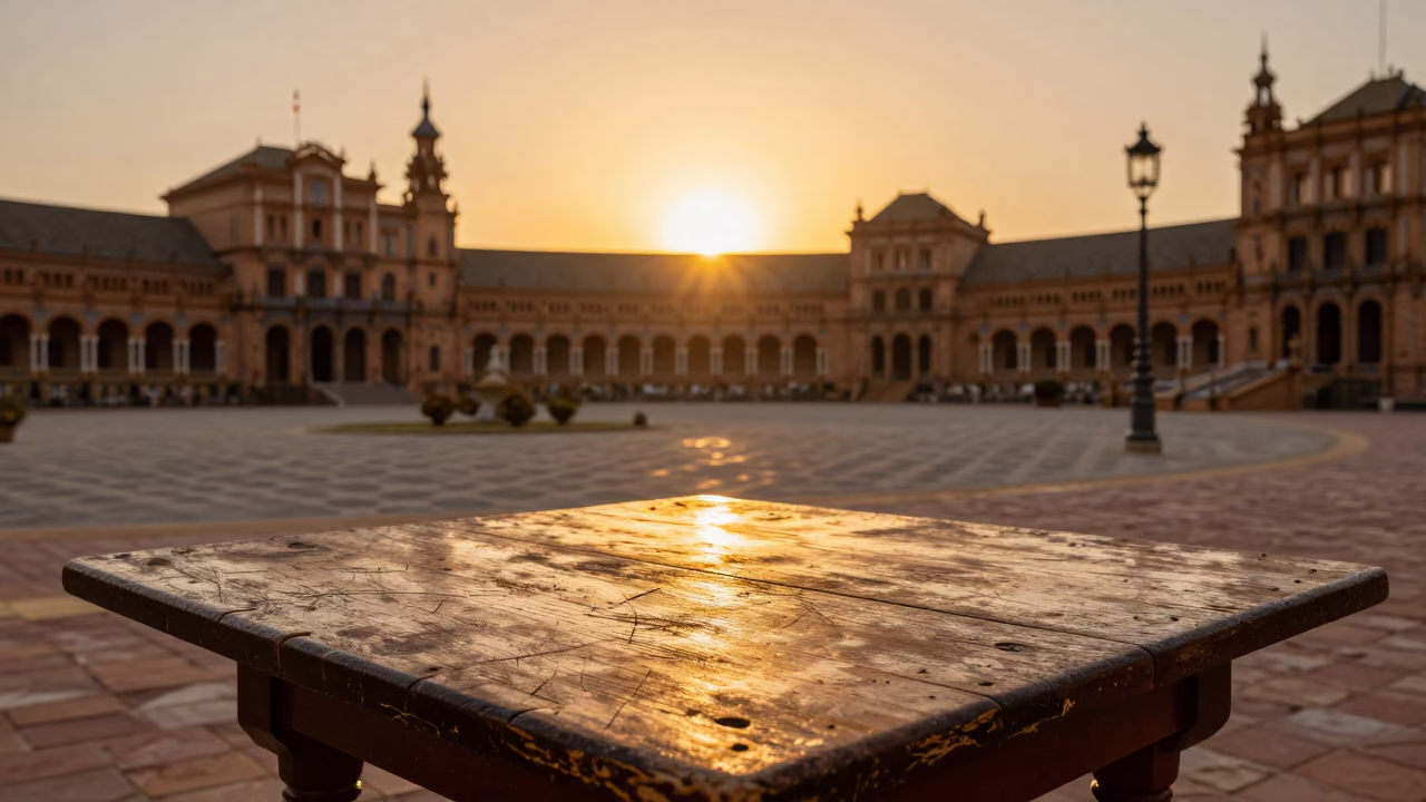 Sunset in Seville at As The Sun Drops Toward The Horizon in in Seville, Spain