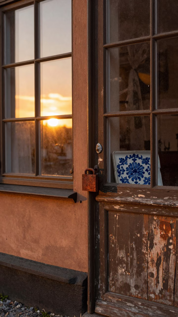 Sunset in Stockholm Sweden with Rusty Latch and Porcelain Details in in Stockholm, Sweden