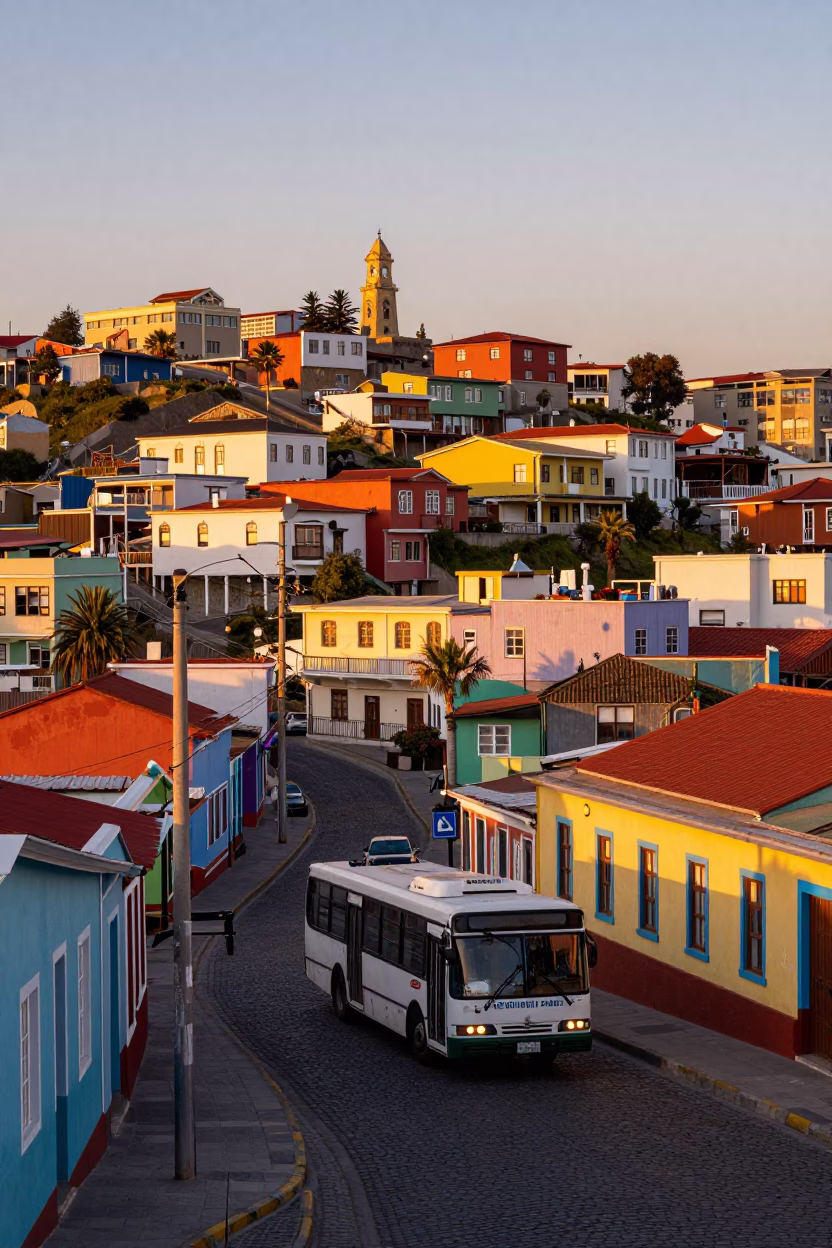Sunset in Valparaiso Chile Colorful Hillside Streets and Local Life in in Valparaiso, Chile