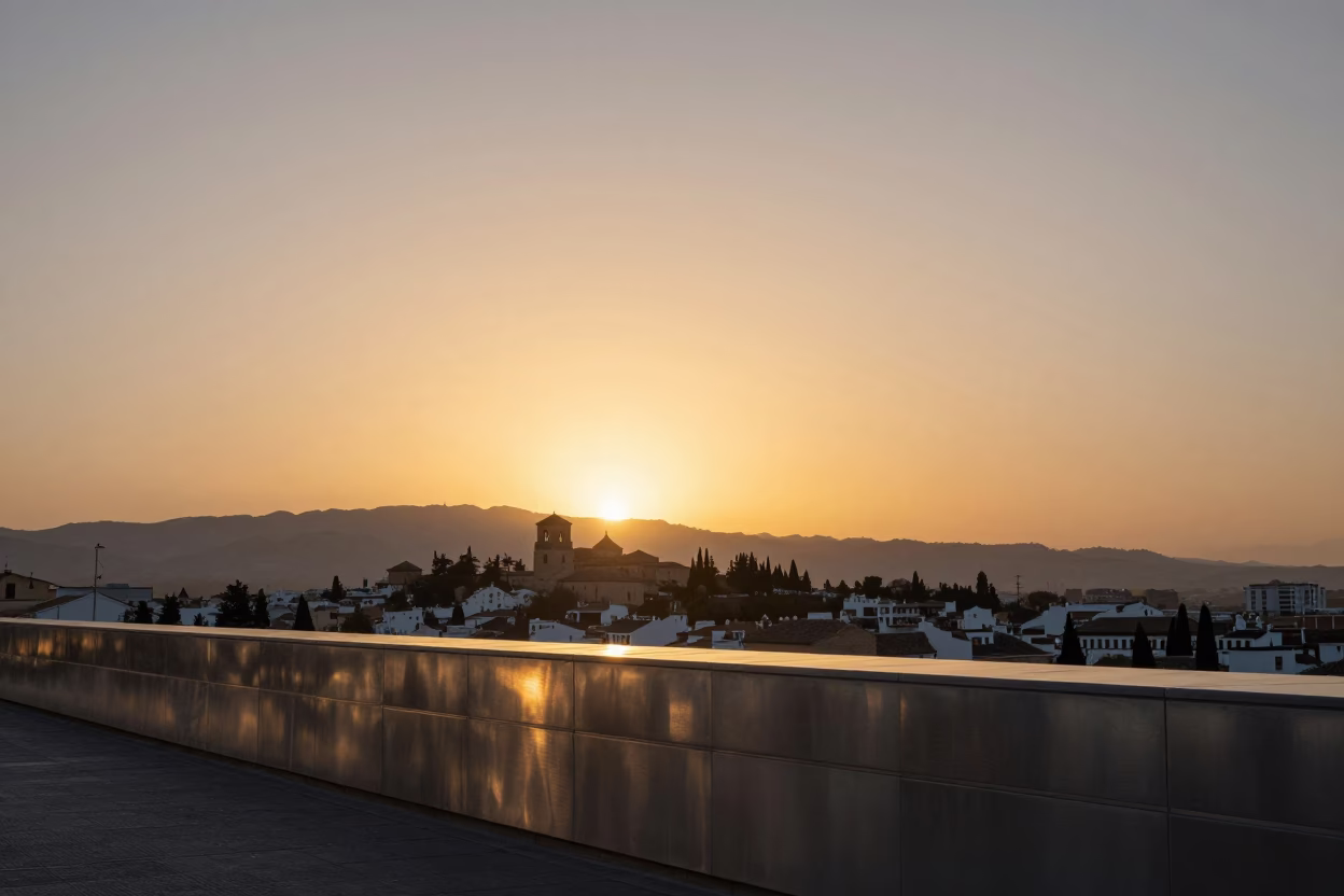 Sunset Landscape at As The Sun Drops Toward The Horizon in Granada in in Granada, Spain