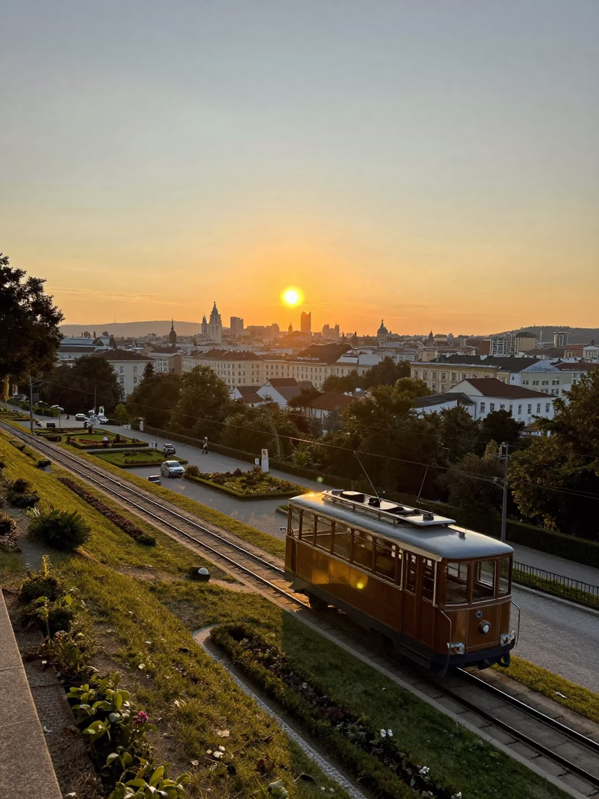 Sunset Landscape in Vienna at Sunset Light in in Vienna, Austria