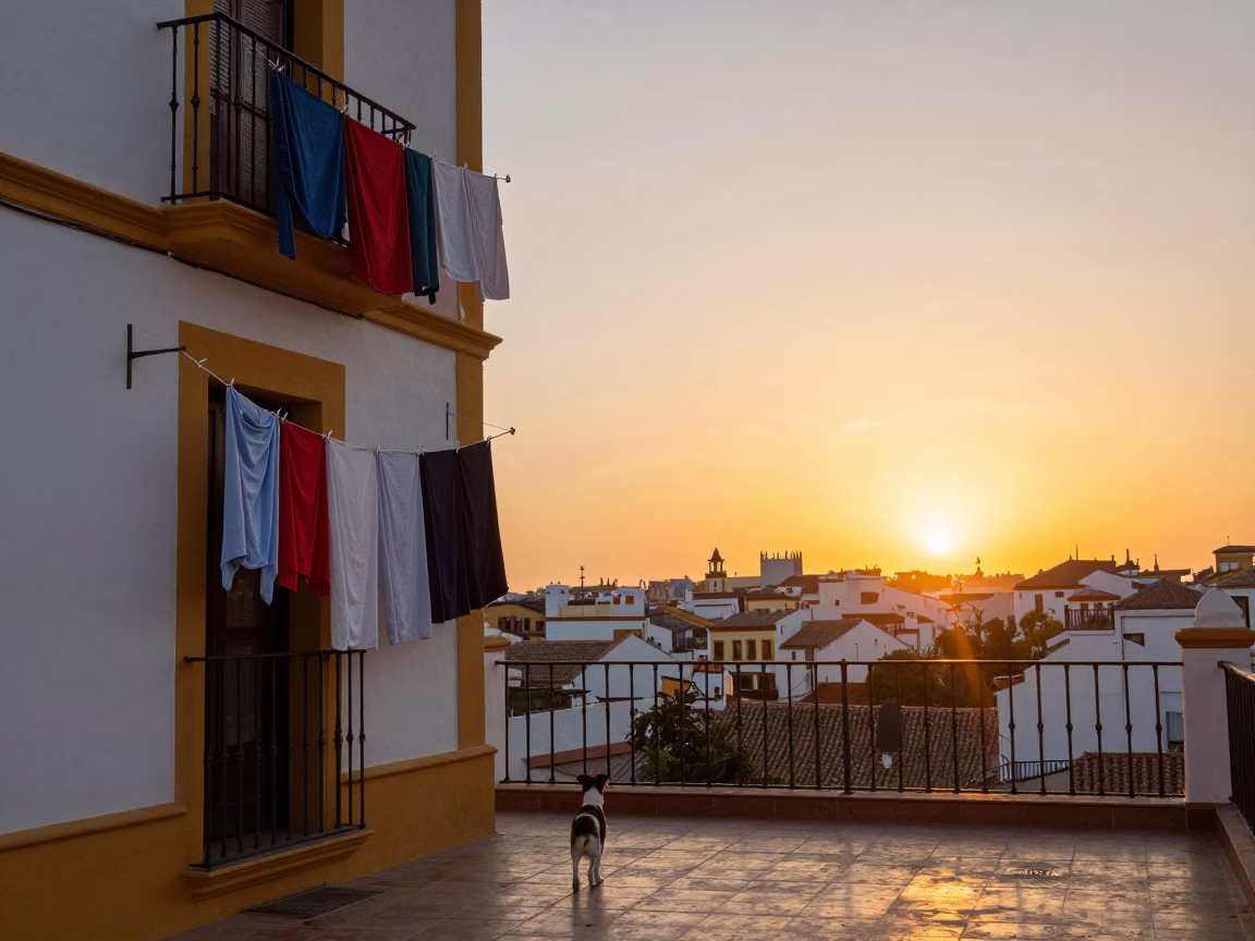 Sunset Laundry in Seville at Sunset Light in in Seville, Spain