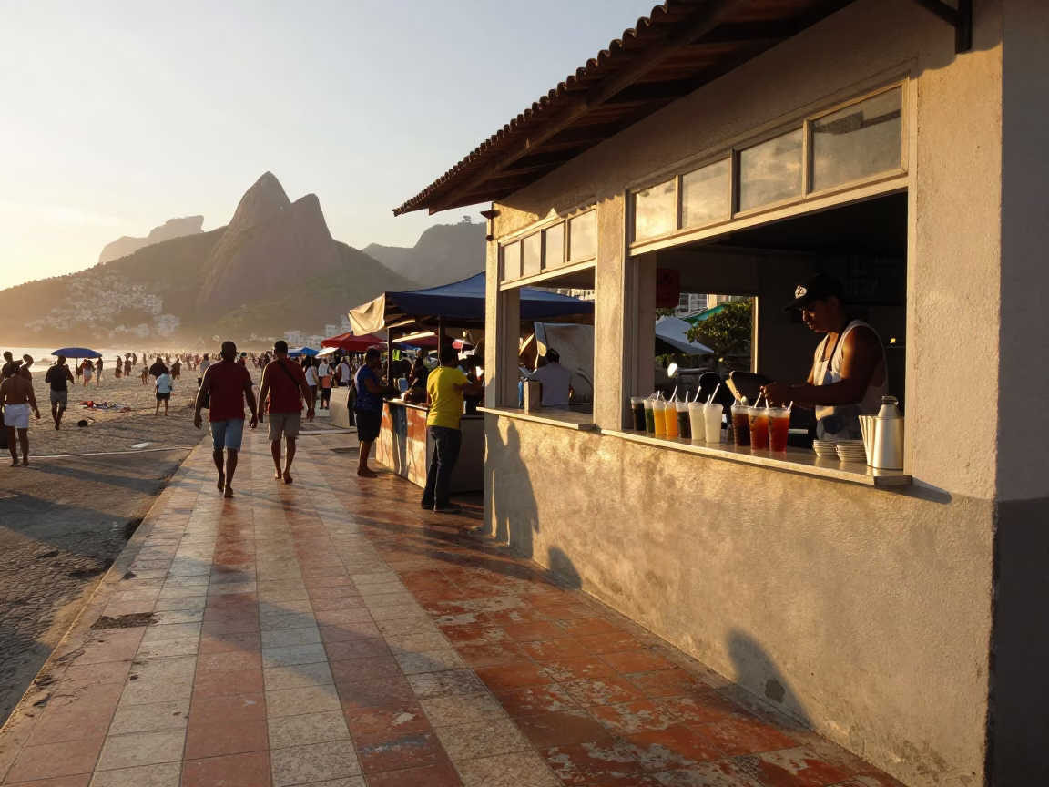 Sunset light and urban life in Rio de Janeiro Brazil street scene in in Rio de Janeiro, Brazil