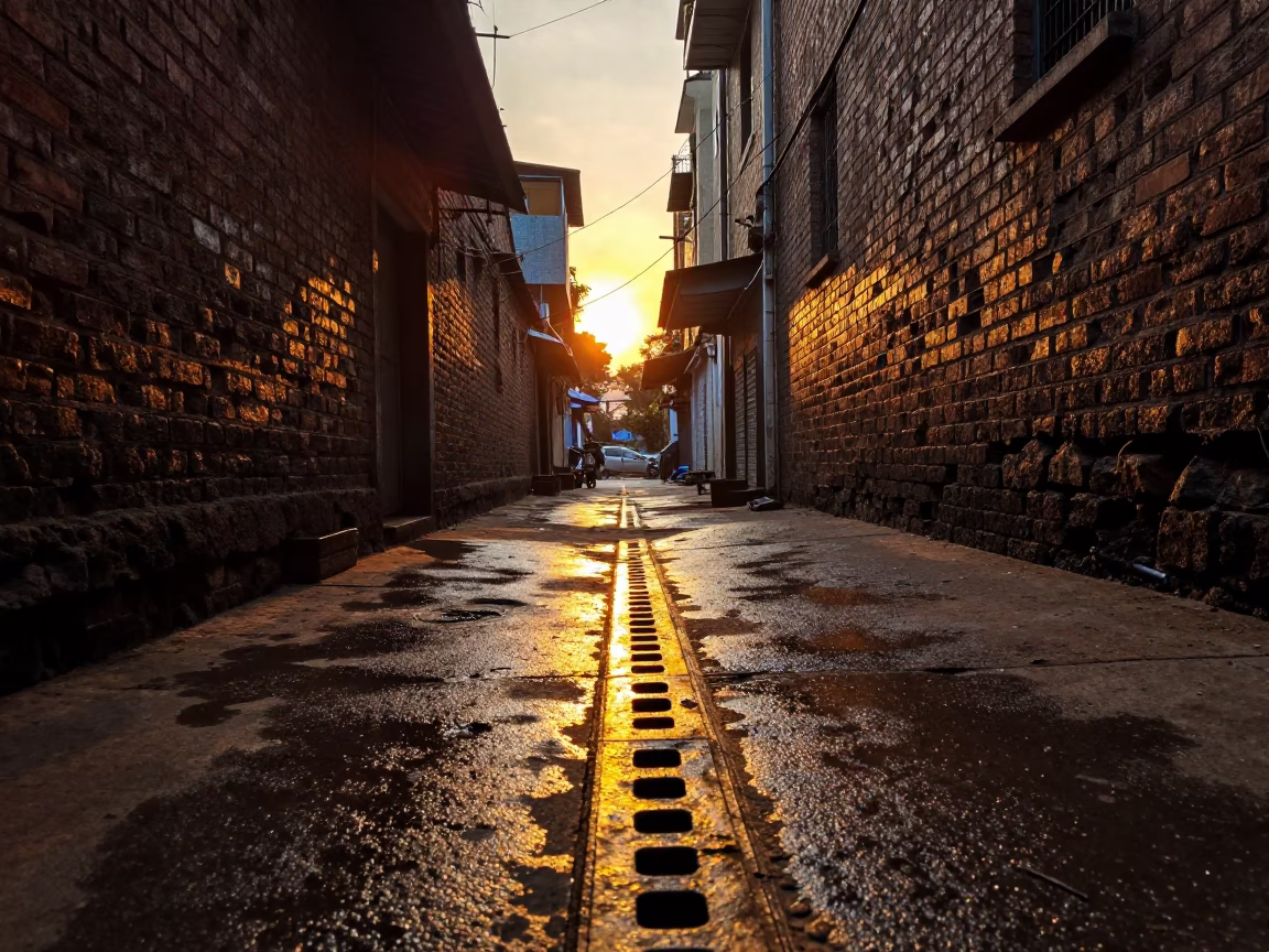 Sunset light and urban texture in Mumbai India street scene in in Mumbai, India