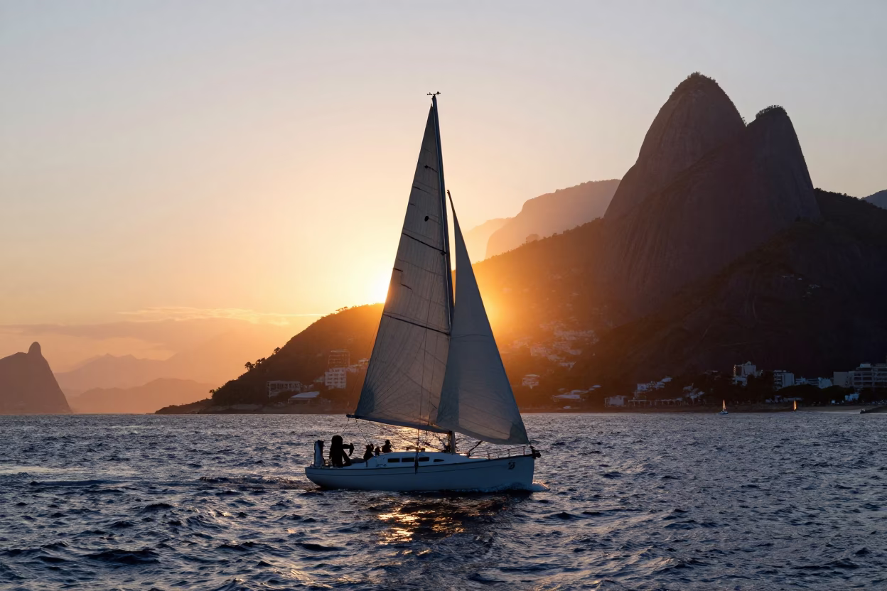 Sunset Light at As The Sun Drops Toward The Horizon in Rio De Janeiro in in Rio de Janeiro, Brazil