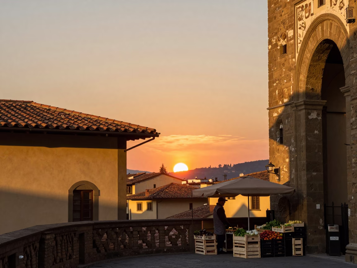 Sunset Light in Florence at As The Sun Drops Toward The Horizon in in Florence, Italy