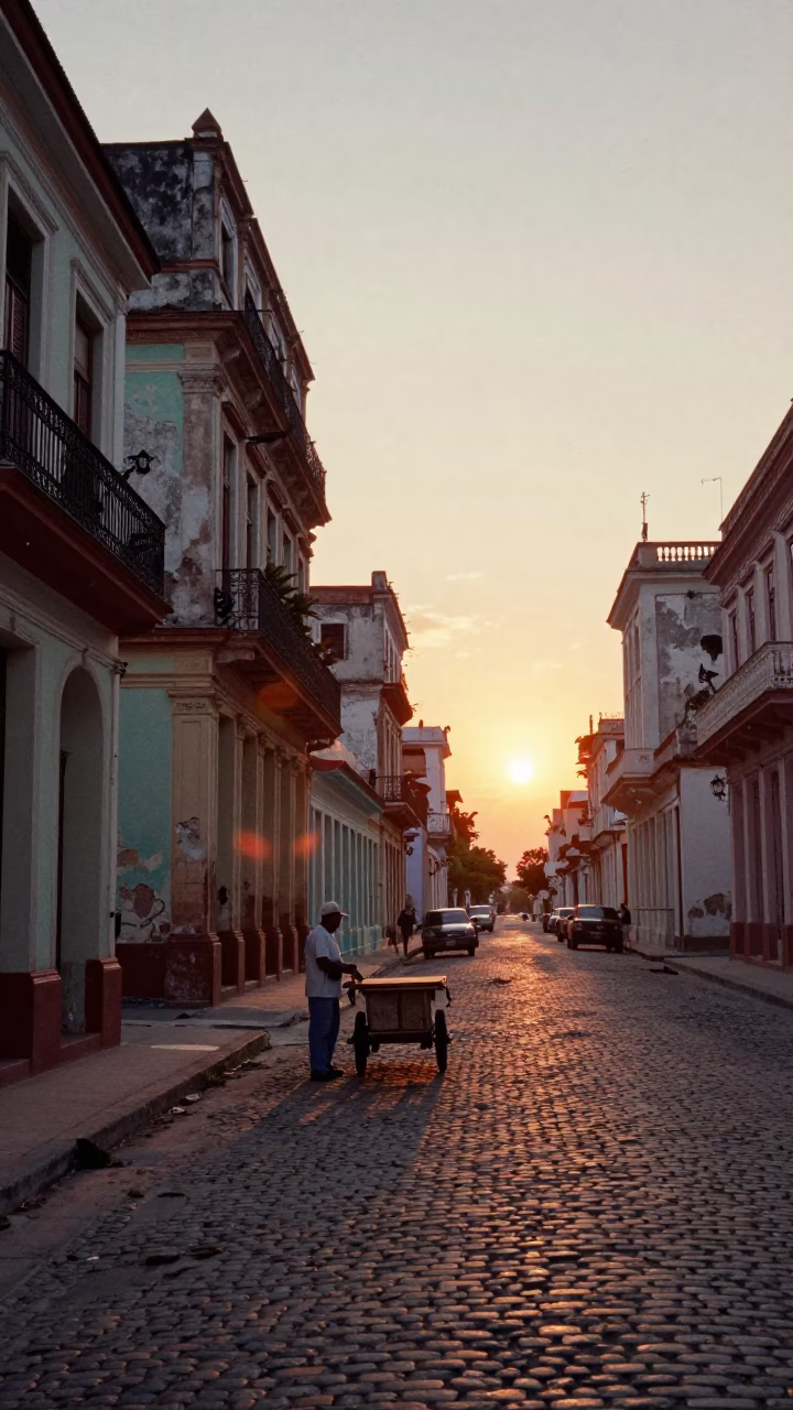 Sunset Light in Havana at As The Sun Drops Toward The Horizon in in Havana, Cuba