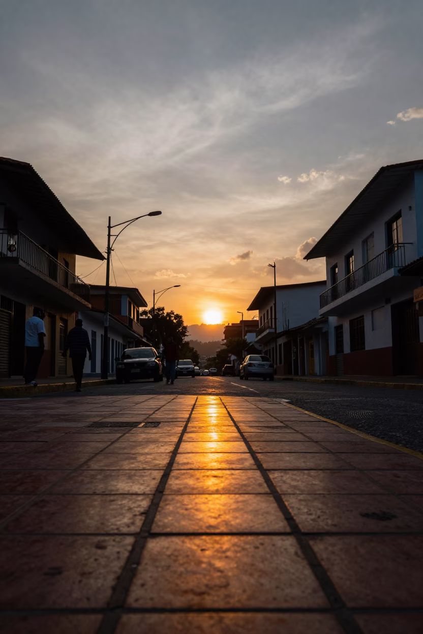 Sunset Light in Medellin at As The Sun Drops Toward The Horizon in in Medellin, Colombia