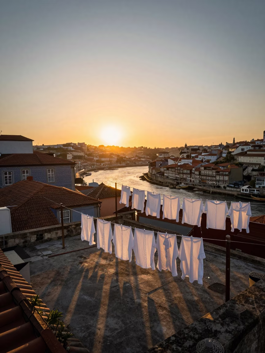 Sunset Light in Porto at As The Sun Drops Toward The Horizon in in Porto, Portugal