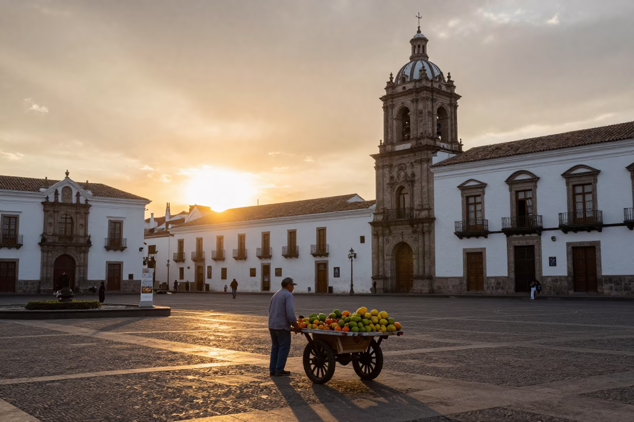 Sunset Light in Quito at As The Sun Drops Toward The Horizon in in Quito, Ecuador