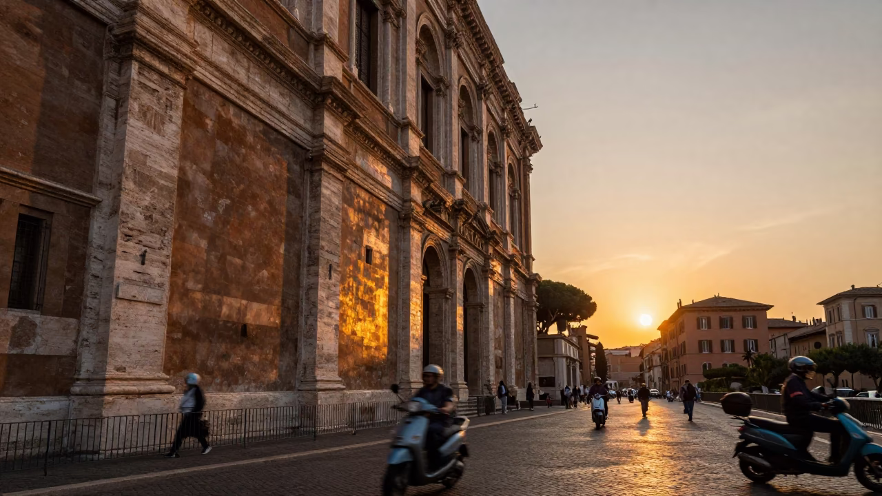 Sunset Light in Rome at As The Sun Drops Toward The Horizon in in Rome, Italy