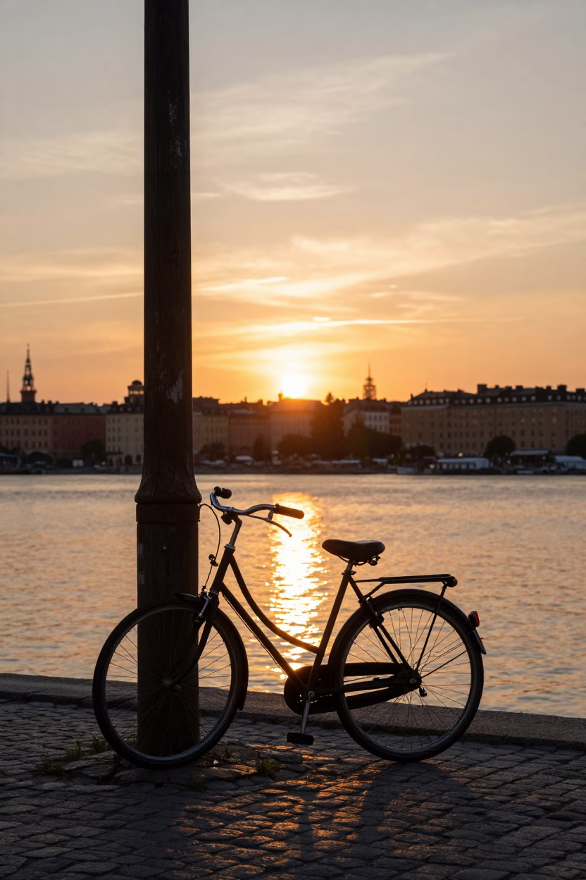 Sunset Light in Stockholm at As The Sun Drops Toward The Horizon in in Stockholm, Sweden