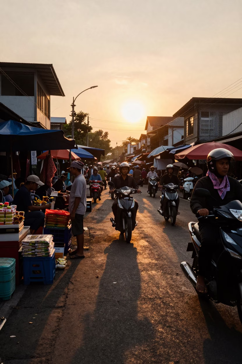 Sunset Light in Yogyakarta at Sunset Light in in Yogyakarta, Indonesia