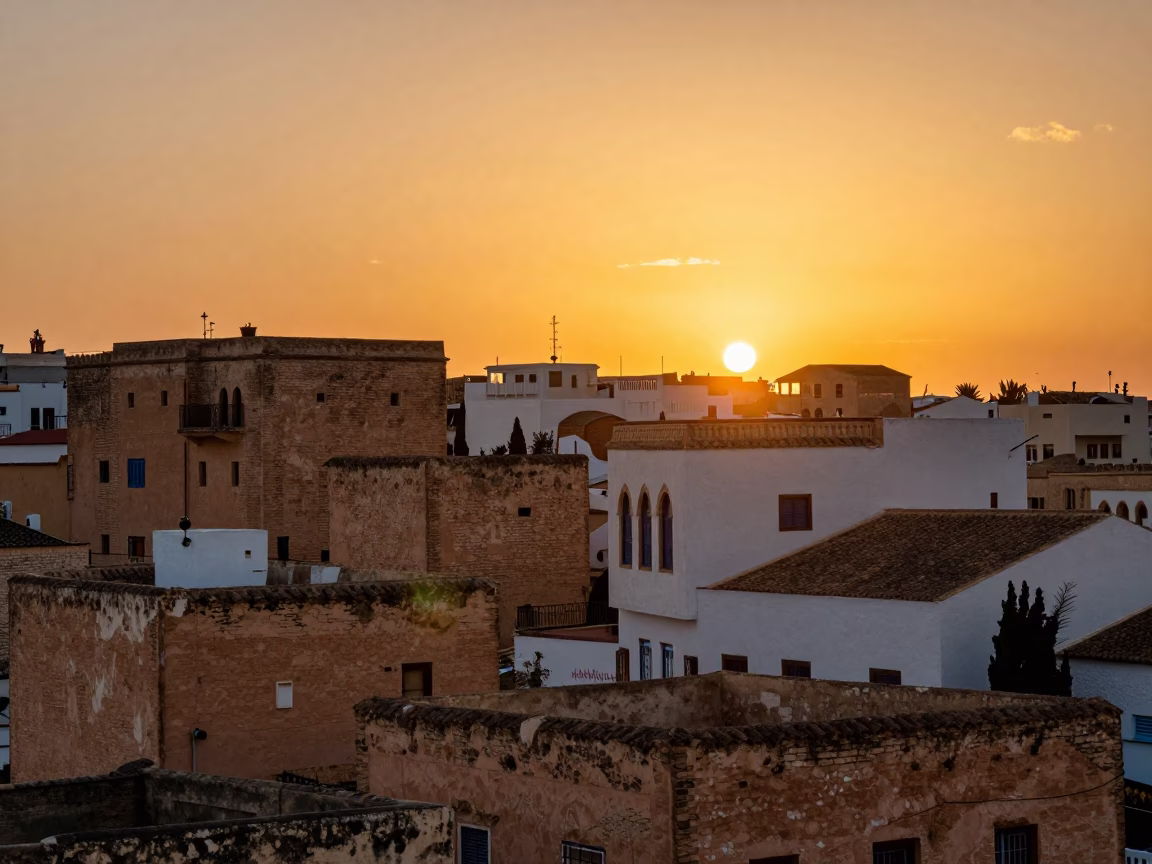 Sunset Light on 1970s Sunset in Tunis in in Tunis, Tunisia
