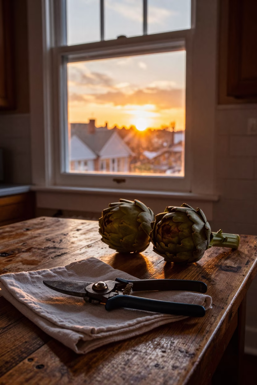 Sunset Light on Artichokes in Portland in in Portland, Oregon, United States