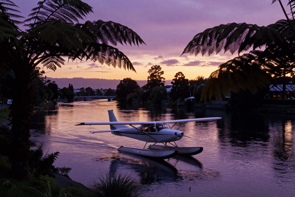 Sunset Light on Avon River in Christchurch in in Christchurch, New Zealand