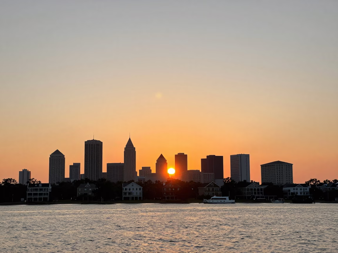 Sunset Light on Battery Park in Charleston in in Charleston, South Carolina, United States