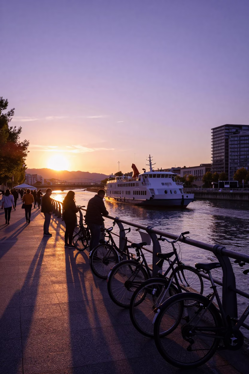 Sunset Light on Bicycles in Bilbao in in Bilbao, Spain