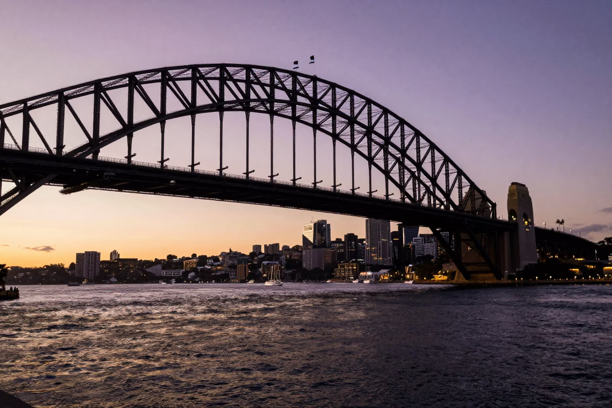 Sunset Light on Bridge Sunset in Sydney in in Sydney, New South Wales, Australia