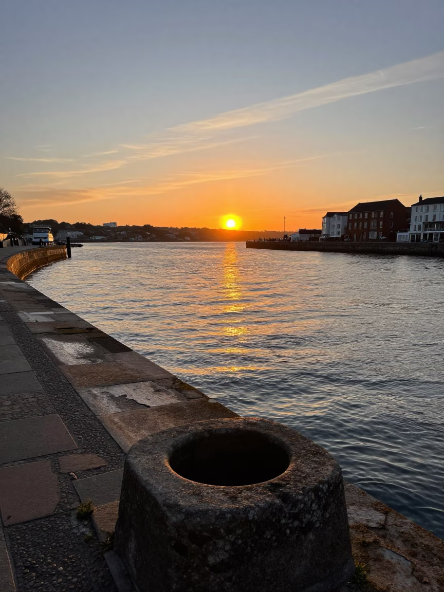 Sunset Light on Bristol Harbour Water Ripples and Basin Scratches in in Bristol, United Kingdom