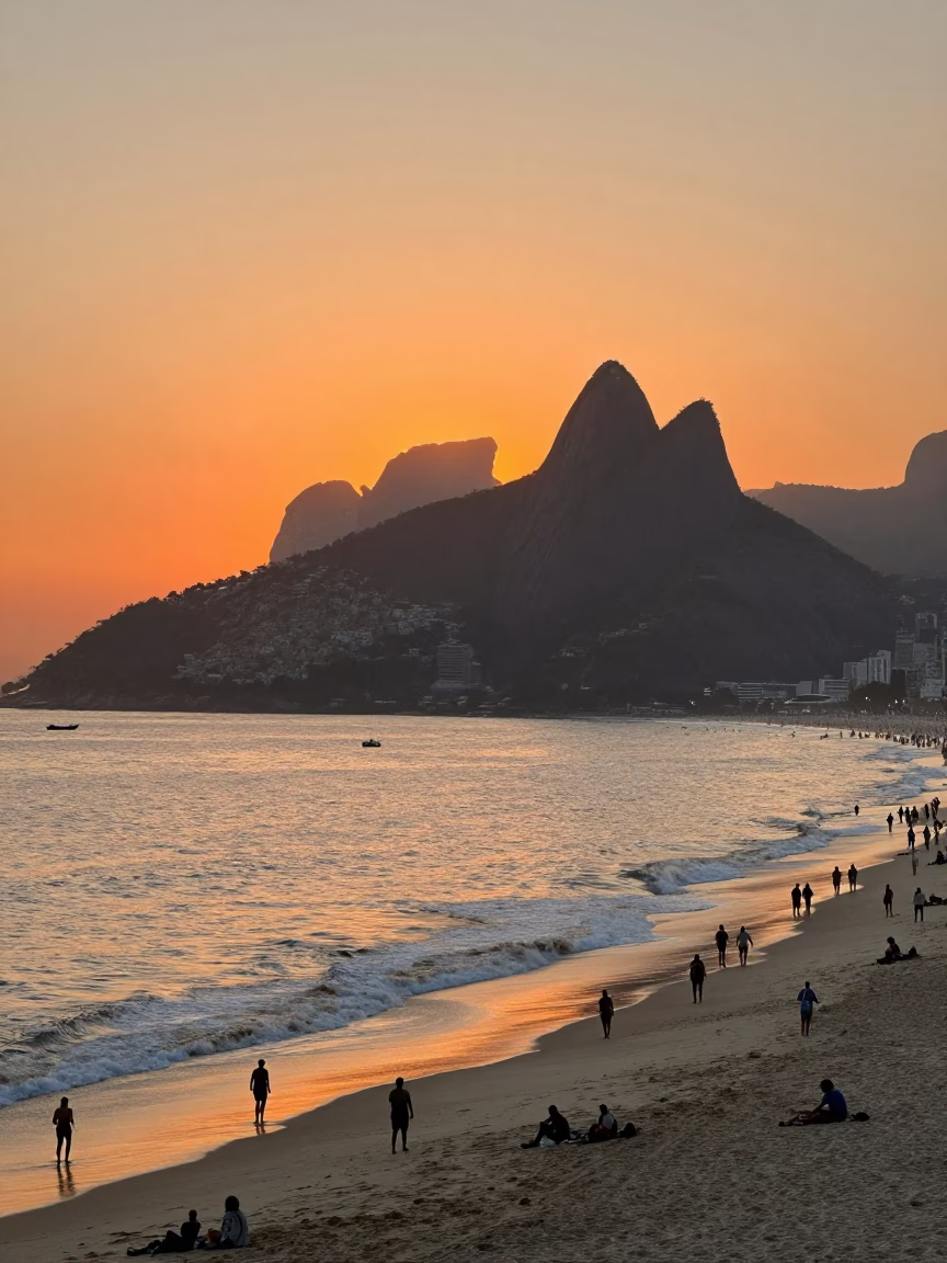 Sunset Light on Coastline in Rio De Janeiro in in Rio de Janeiro, Brazil