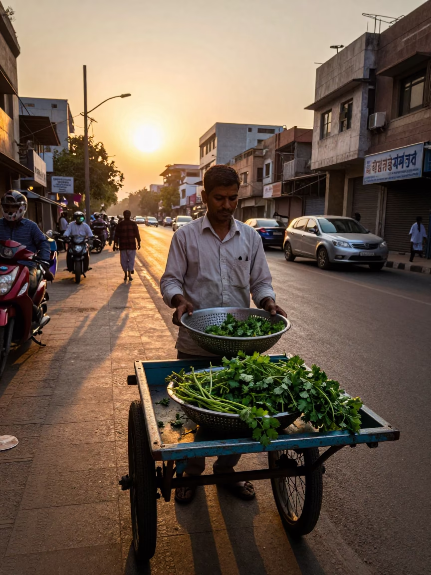 Sunset Light on Colander in Delhi in in Delhi, India